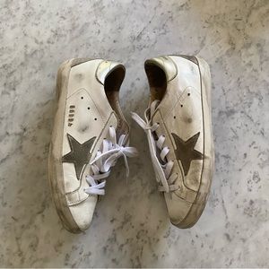 Golden Goose Women's White and Silver Star Sneakers